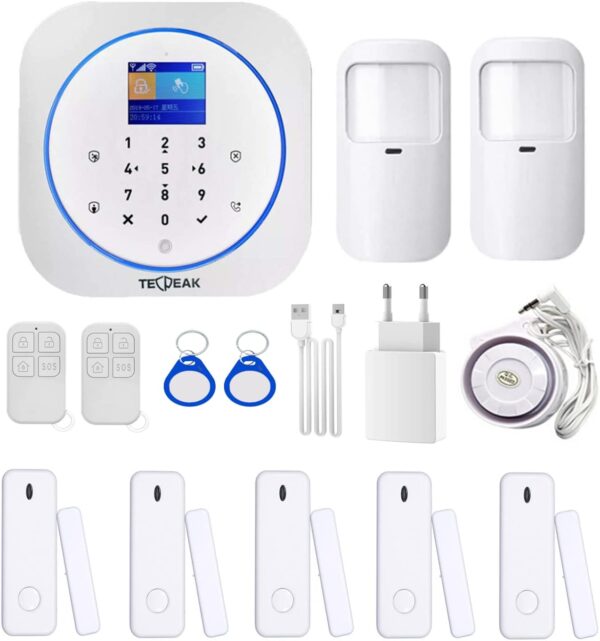 Sistema de Alarma doméstica inalámbrica, TecPeak Kit de Alarma WiFi/gsm con Seguridad Sirena Proporciona un Modo Altamente eficaz para Proteger tu hogar y Oficina