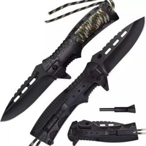 Navaja Tactica con Iniciador de Fuego, Paracord 115Kg y Hoja de Acero Inoxidable. Cuchillo de Supervivencia Cuchillo Bushcraft Navaja Supervivencia Navaja de Caza Navaja Militar