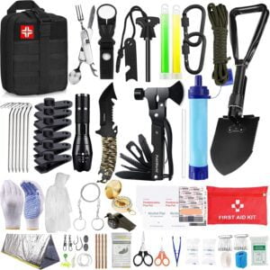 Kit de Supervivencia,Equipo de Emergencia con Filtro de Agua I Cuchillo de Caza I Linterna,Kit Supervivencia Apagon de Emergencia,para Viajar Caminar Acampar al Aire Montaña